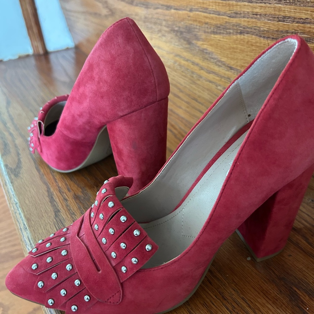 Charles By Charles David Red Suede Studded Heels